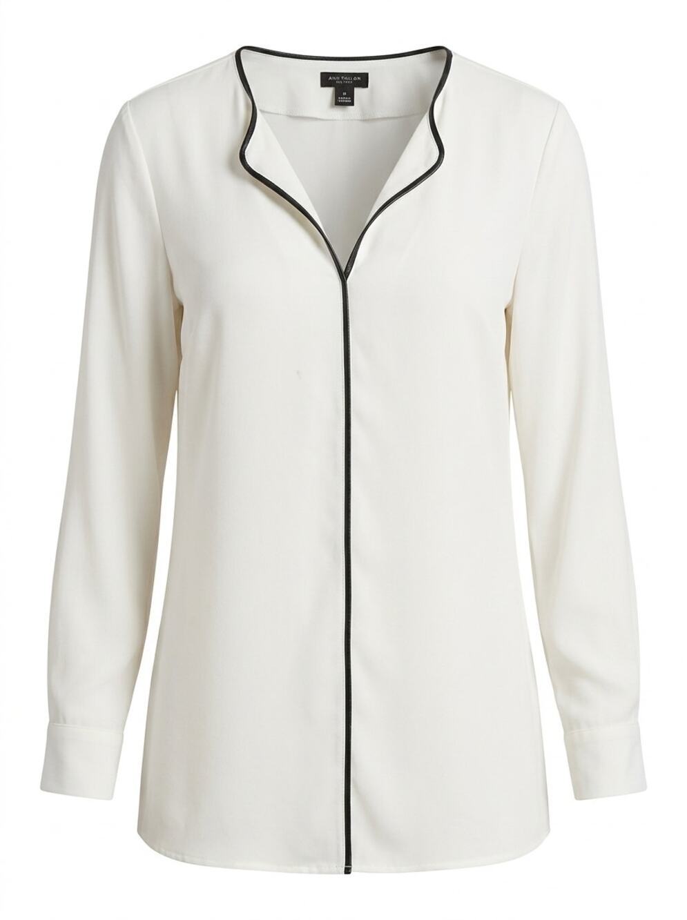 Ann Taylor Factory Trim Off White Split Neck Tunic Blouse Women Size M